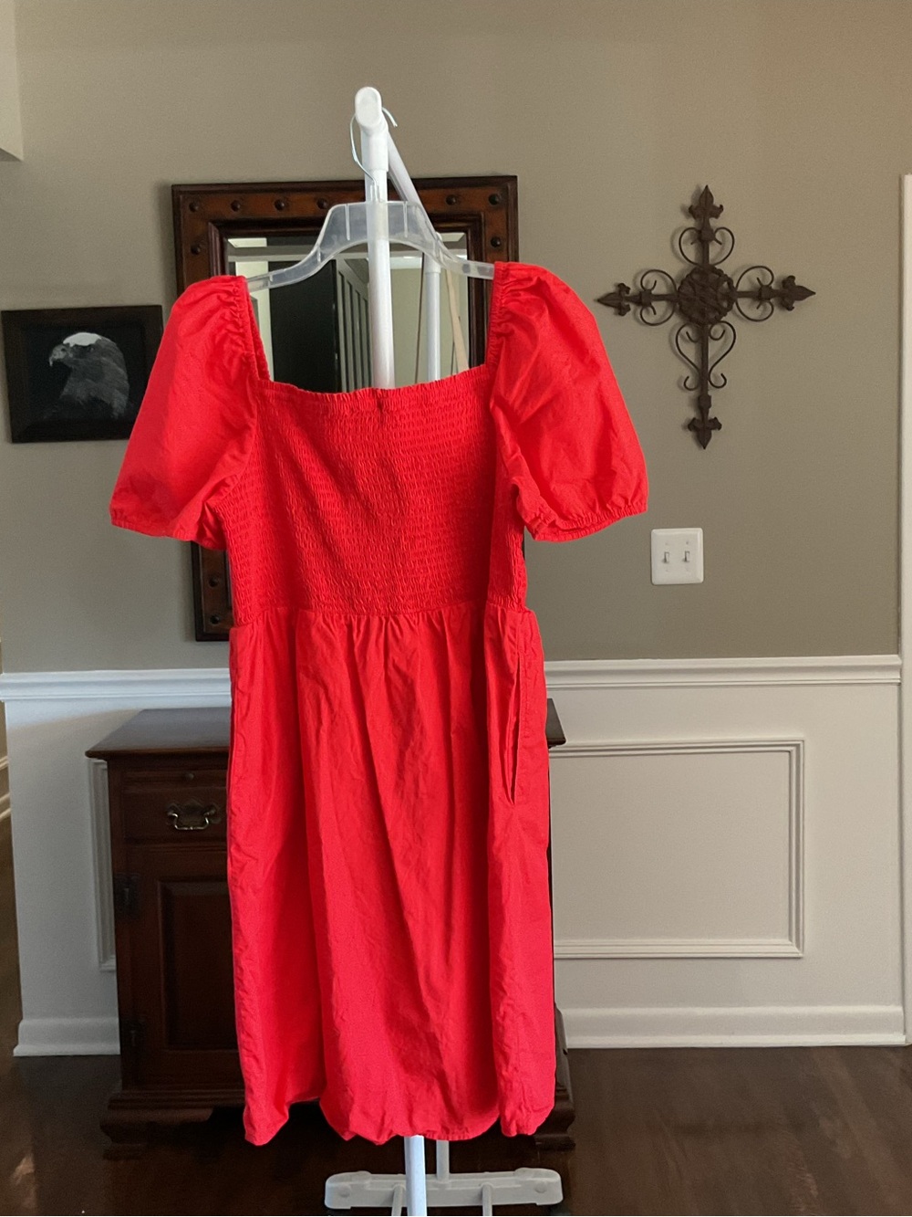 LOFT Red Smocked Puff-Sleeve Girls Dress